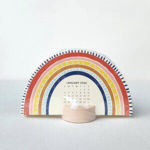 Molly & Rex 2026 Rainbow 12 Month Mini 3" Stand Up Desk Calendar, New